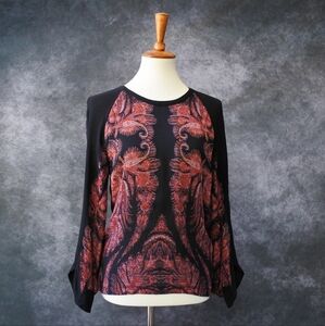Barbara Bui Paris Designer 100% Silk Red Black Paisley Blouse Top Size 38 US S